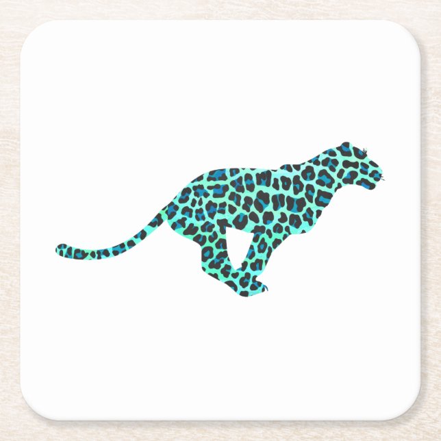 Leopard Black and Teal Print Underlägg Papper Kvadrat (Framsidan)