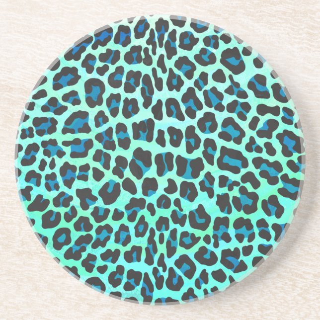 Leopard Black and Teal Print Underlägg Sandsten (Framsidan)