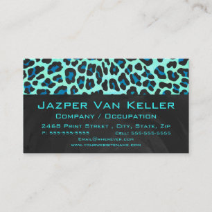Leopard Black and Teal Print Visitkort