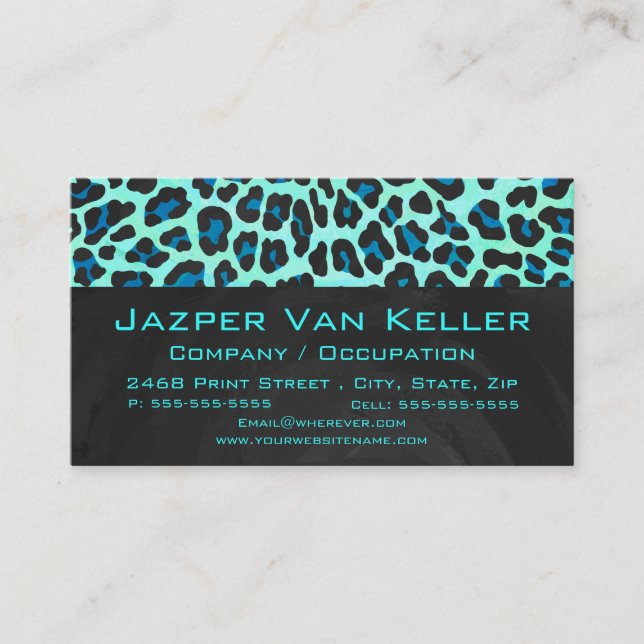 Leopard Black and Teal Print Visitkort (Framsida)