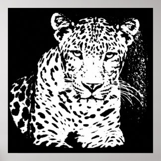 Leopard Black and White Porträtt Poster
