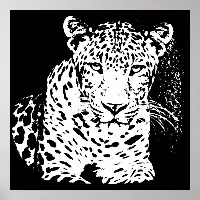 Leopard Black and White Porträtt Poster (Framsidan)