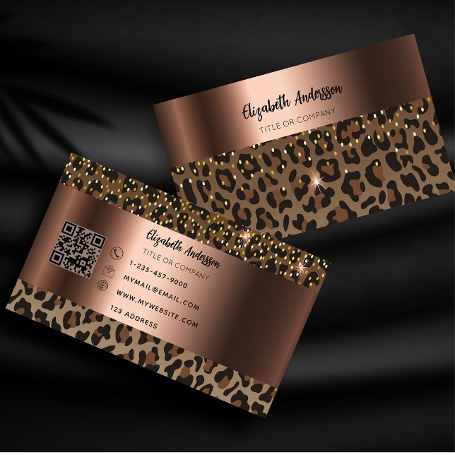 Leopard Black brun bronze QR-kod Visitkort (Skapare uppladdad)