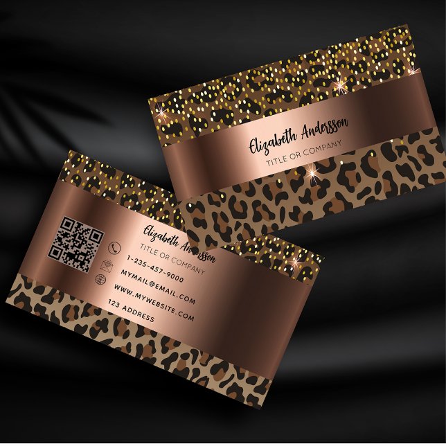 Leopard Black brun bronze QR-kod Visitkort (Skapare uppladdad)