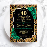 Leopard Black Guld Grönt Surprise 40:e födelsedage Inbjudningar<br><div class="desc">Överraskande 40:e födelsedagsinbjudan. Feminsvart,  vit och emerald grönt med faux glitter guld. Innehåller djurets cheetah leopard print,  ro,  script font och konetti. Perfekt för en elegants damdag i firande. Kan vara personlig att visa vilken ålder som helst. Skrivna Zazzle-inbjudningar eller digital utskrivbar mall för omedelbar nedladdning.</div>