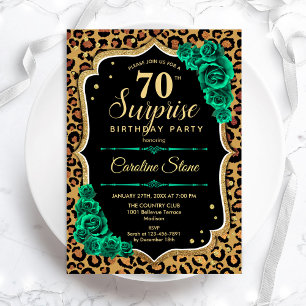 Leopard Black Guld Grönt Surprise 70:e födelsedage Inbjudningar