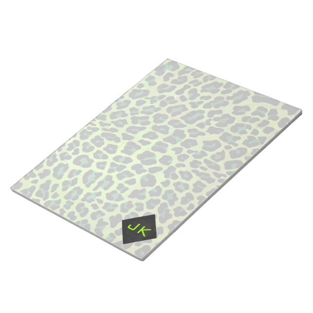 Leopard Black och Grönt med Monogram Anteckningsblock (Vinklad)