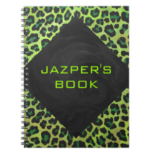 Leopard Black och Grönt med Monogram Anteckningsbok Med Spiral