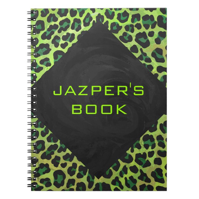 Leopard Black och Grönt med Monogram Anteckningsbok Med Spiral (Framsidan)