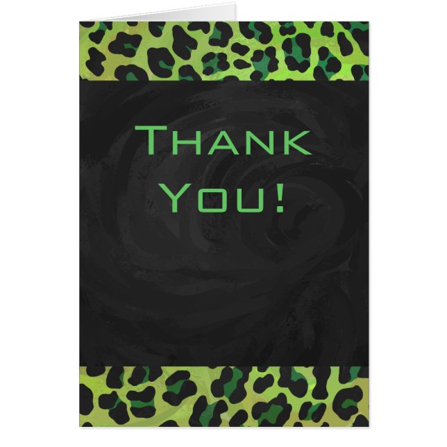 Leopard Black och Grönt med Monogram Hälsningskort (Framsidan)