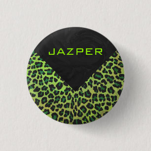 Leopard Black och Grönt med Monogram Knapp