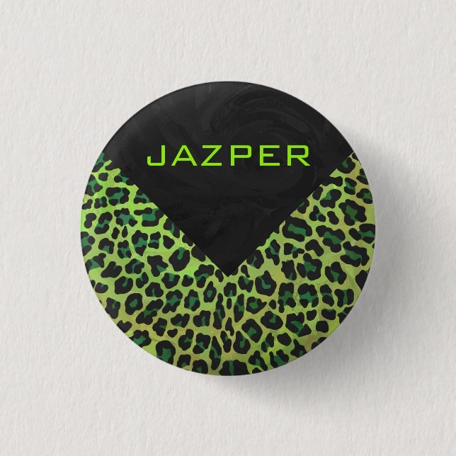 Leopard Black och Grönt med Monogram Knapp (Framsida)