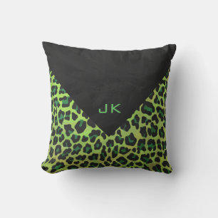 Leopard Black och Grönt med Monogram Kudde