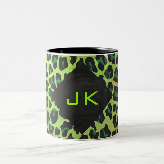 Leopard Black och Grönt med Monogram Två-Tonad Mugg (Center)