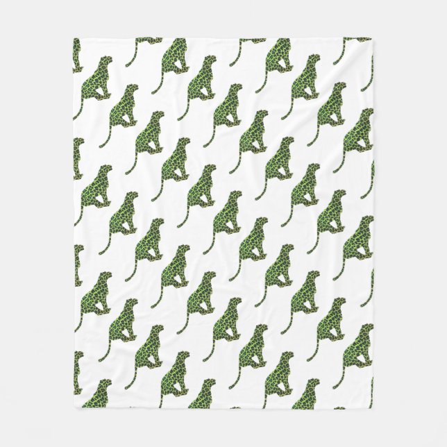 Leopard Black och Grönt Silhouette Fleecefilt (Framsidan)