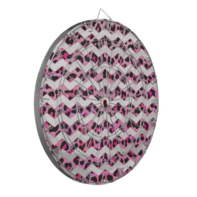 Leopard Black och Shock rosa Chevron Print Darttavla (Vänstra Framsidan)