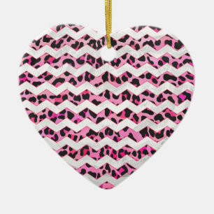 Leopard Black och Shock rosa Chevron Print Julgransprydnad Keramik