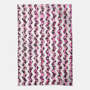 Leopard Black och Shock rosa Chevron Print Kökshandduk