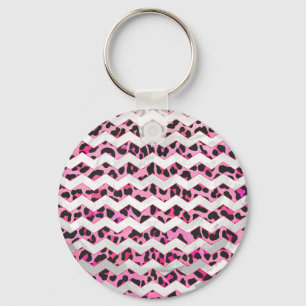 Leopard Black och Shock rosa Chevron Print Nyckelring