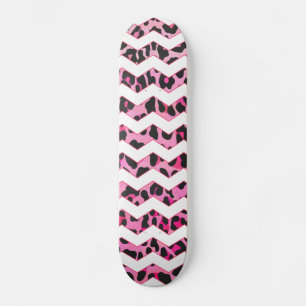 Leopard Black och Shock rosa Chevron Print Skateboard Bräda 19,5 Cm