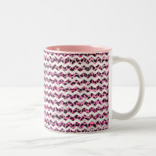 Leopard Black och Shock rosa Chevron Print Två-Tonad Mugg