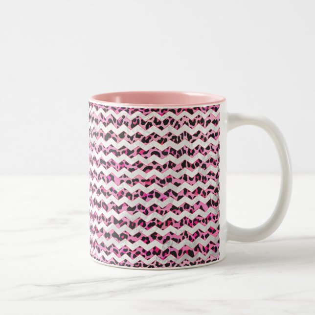 Leopard Black och Shock rosa Chevron Print Två-Tonad Mugg (Höger)
