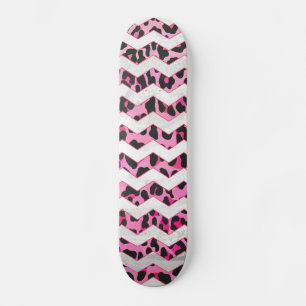 Leopard Black och Shock rosa Chevron Skriv ut Mini Skateboard Bräda 18,5 Cm