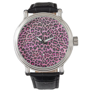 Leopard Black och Shock rosa Print Armbandsur