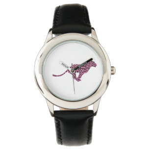 Leopard Black och Shock rosa Print Siloette Armbandsur