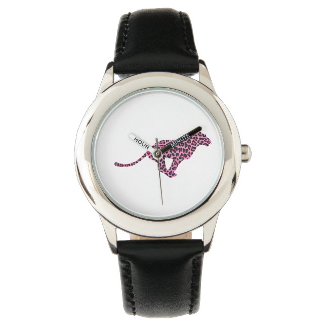 Leopard Black och Shock rosa Print Siloette Armbandsur (Framsida)