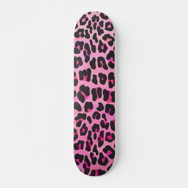 Leopard Black och Shock rosa Print Skateboard Bräda 20 Cm (Framsida)