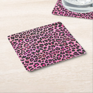 Leopard Black och Shock rosa Print Underlägg Papper Kvadrat