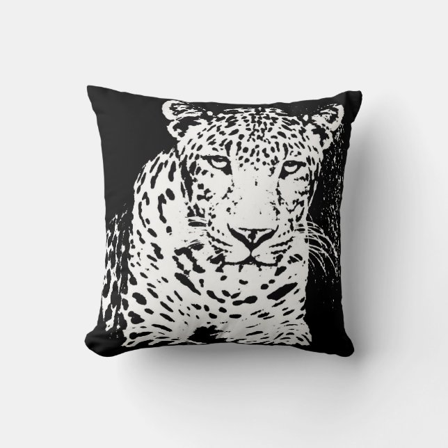 Leopard Black och White Porträtt Pillow Kudde (Framsida)