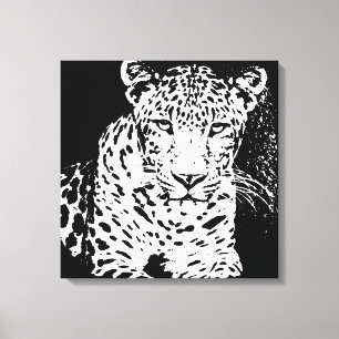 Leopard Black och White Porträtt Wrapped Canvas