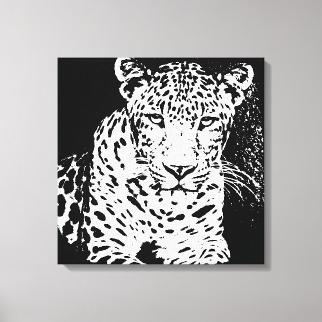 Leopard Black och White Porträtt Wrapped Canvas (Framsida)