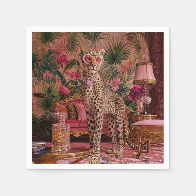 Leopard bland ormbunkar pappersservett (Framsidan)