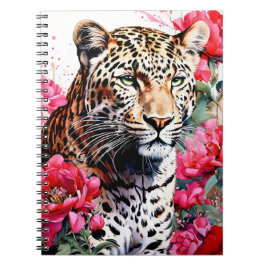Leopard Bland Rosa Peonie Blommor Anteckningsbok J