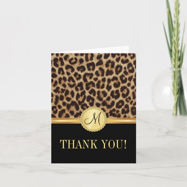 Leopard Bling Monogram tackkort (Framsida)