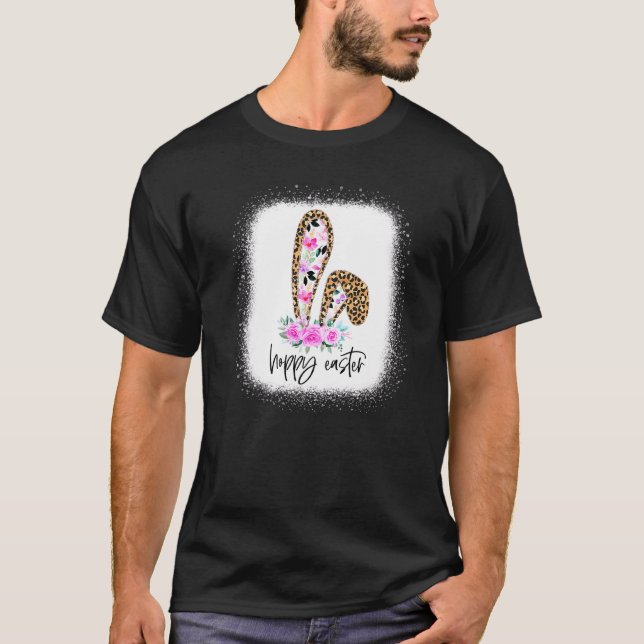 Leopard Blommigt Hoppy Påskhare Ear Fam T Shirt (Framsida)