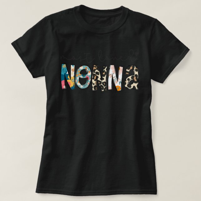 Leopard Blommigt mest älskade Nonna Grandmor Mor T Shirt (Design framsida)
