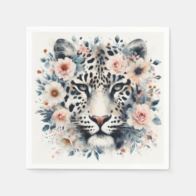 Leopard Blommor Napkins Pappersservett (Framsidan)
