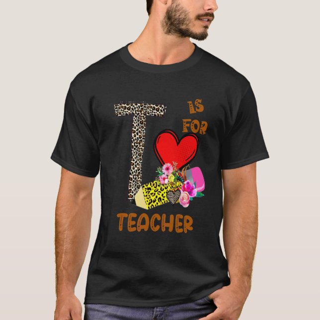 Leopard Blommor Penna Lärare T Shirt (Framsida)