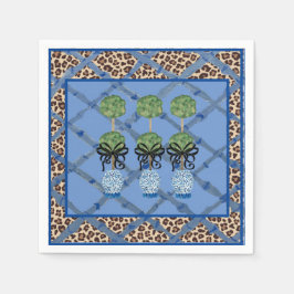Leopard Blue Bamboo Chinoiserie Ginger Burk Papper Pappersservett