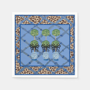 Leopard Blue Bamboo Chinoiserie Ginger Burk Papper Pappersservett