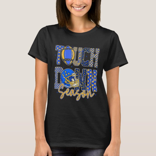 Leopard Blue Gold Checkered Football Touchdown Sea T Shirt (Framsida)