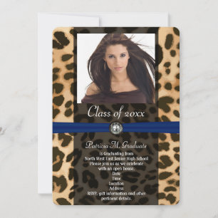 Leopard Blue Ribbon Photo Studenten Inbjudningar