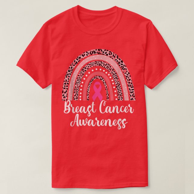 Leopard Boho Rainbow Breast Cancer Awareness Rosa T Shirt (Design framsida)