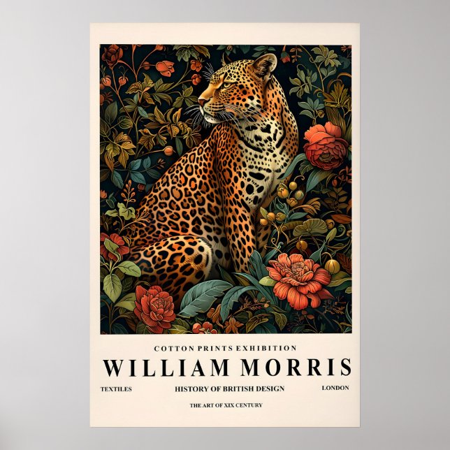 Leopard Botanisk Konsttryck William Morris Stil Poster (Framsidan)