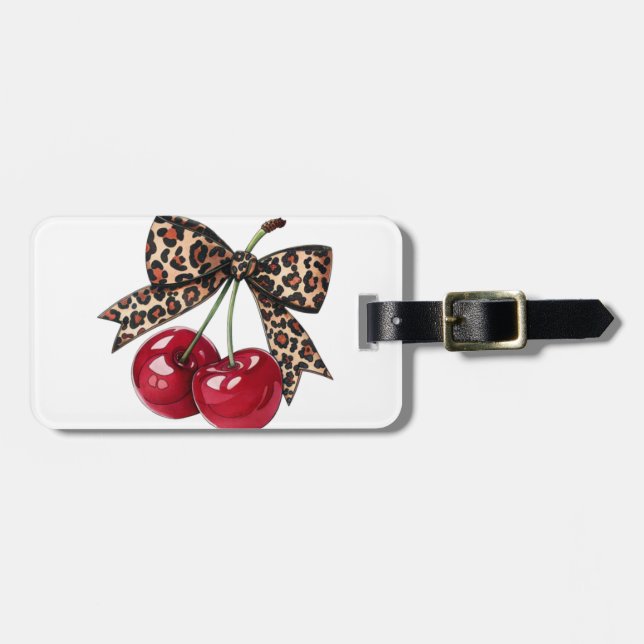 Leopard Bow Cherry Pop Bagagebricka (Horisontell Framsida)