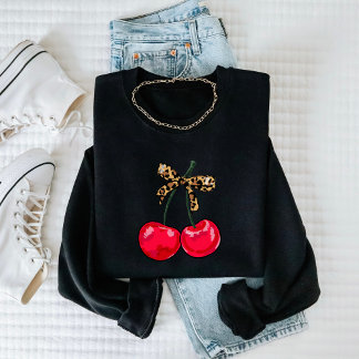 Leopard Bow Cherry Sweatshirt - Trendig och Roligt T Shirt